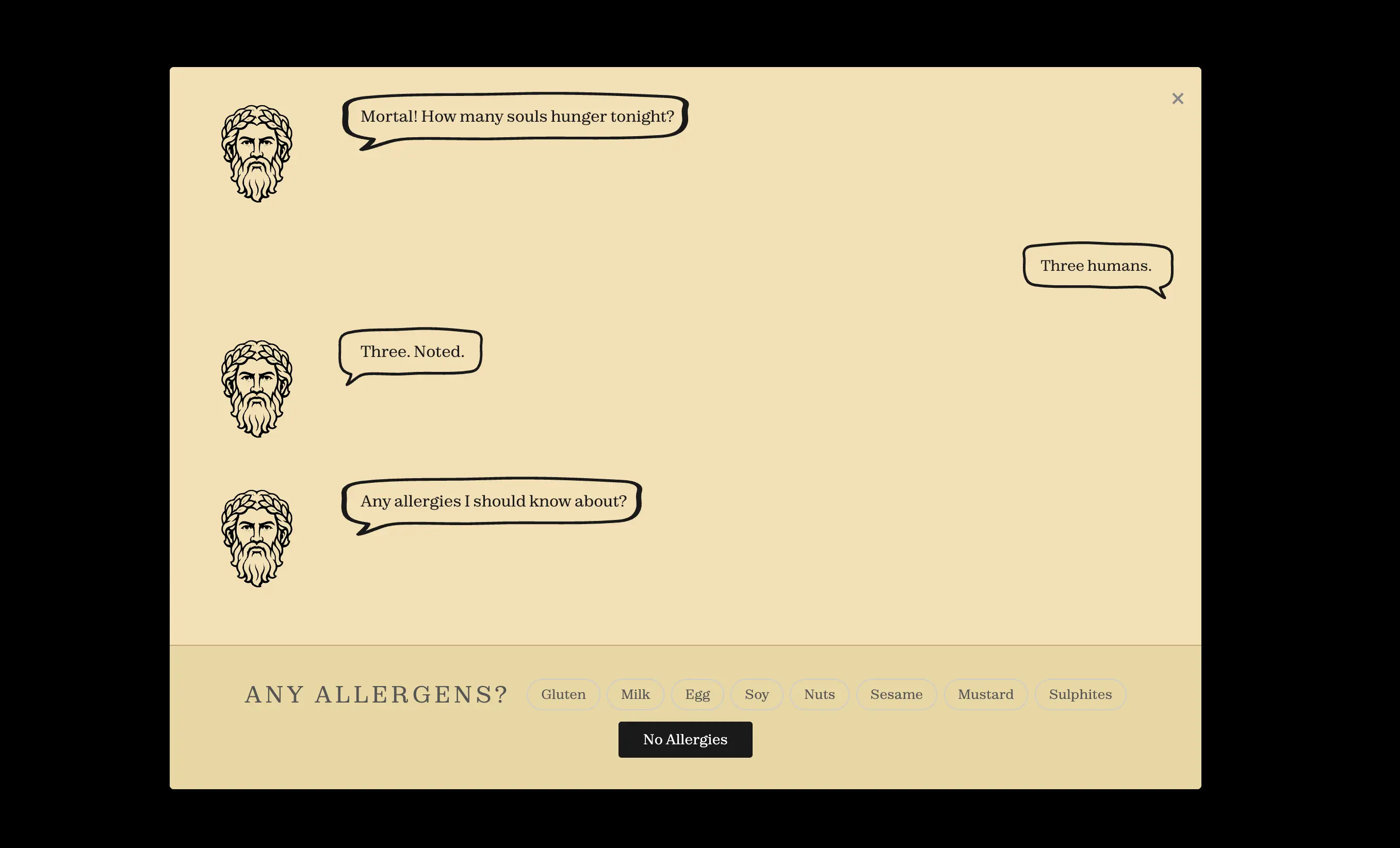 PizzaBot allergy selection