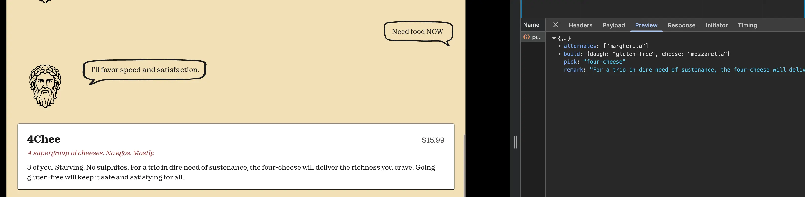 PizzaBot response